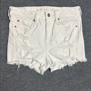 American Eagle Outfitters Cream Distressed High-Rise Jean Shorts